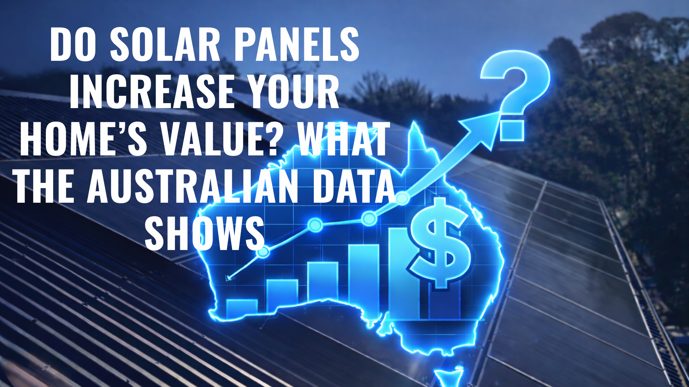 metal roof with glowing blue map of Australia showing rising bar chart, dollar symbol, and upward trend question mark.