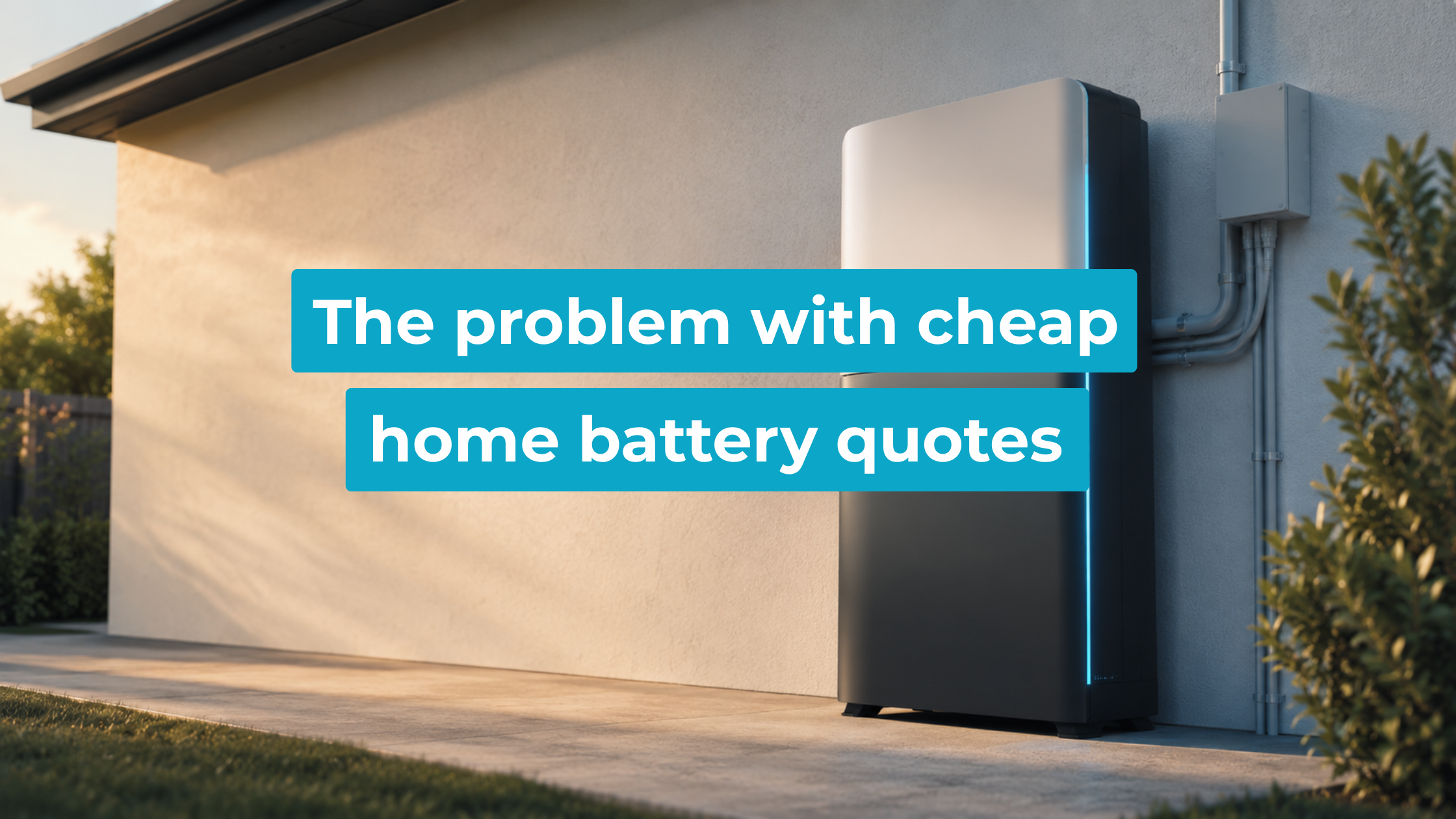 Home battery and inverter unit installed neatly on the exterior wall of an Australian home in late afternoon light.