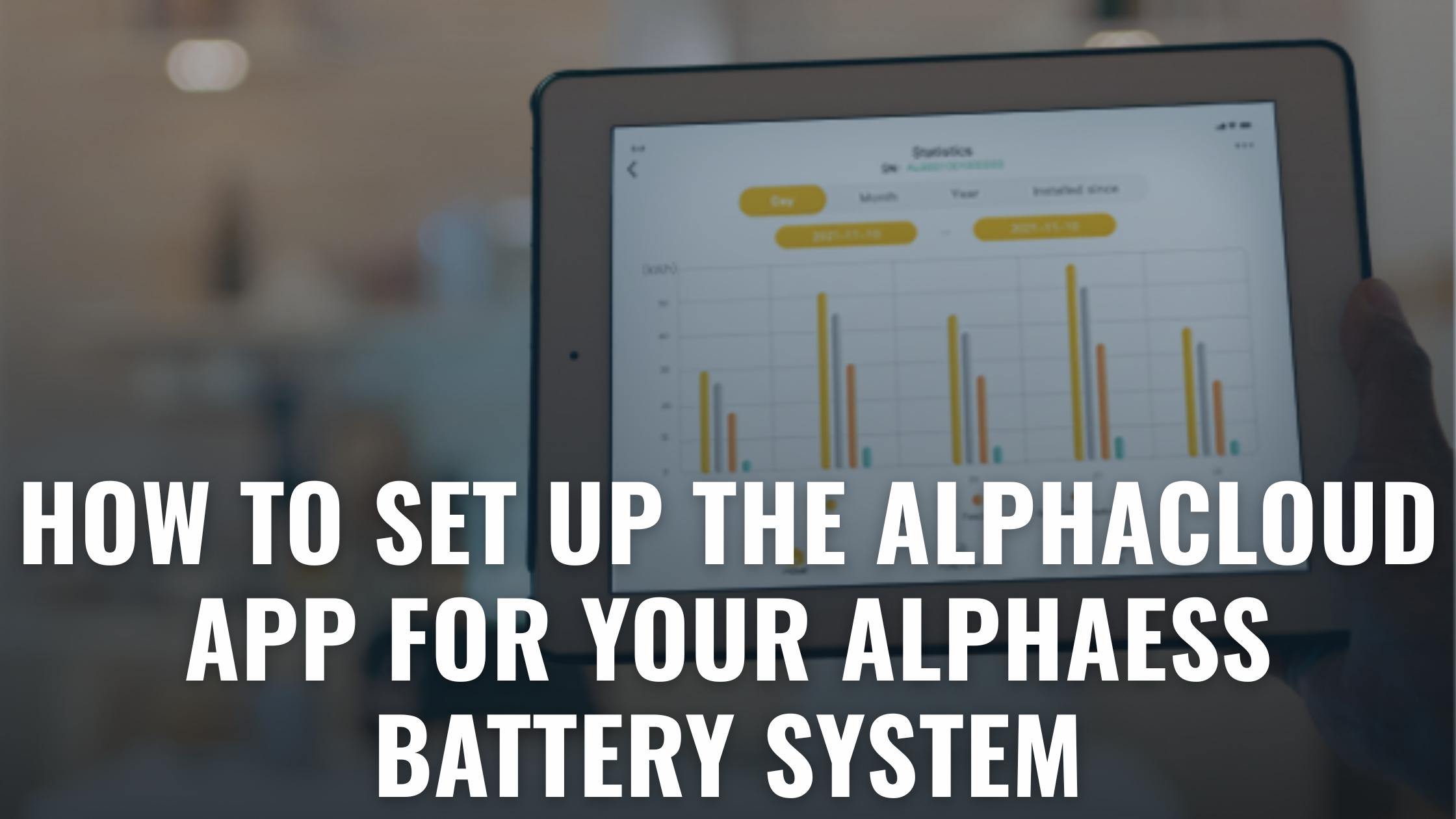 An image of the Alphacloud app live monitoring on an ipad with text overlay saying "How to set up the Alphacloud App for your Alpha ESS battery system"