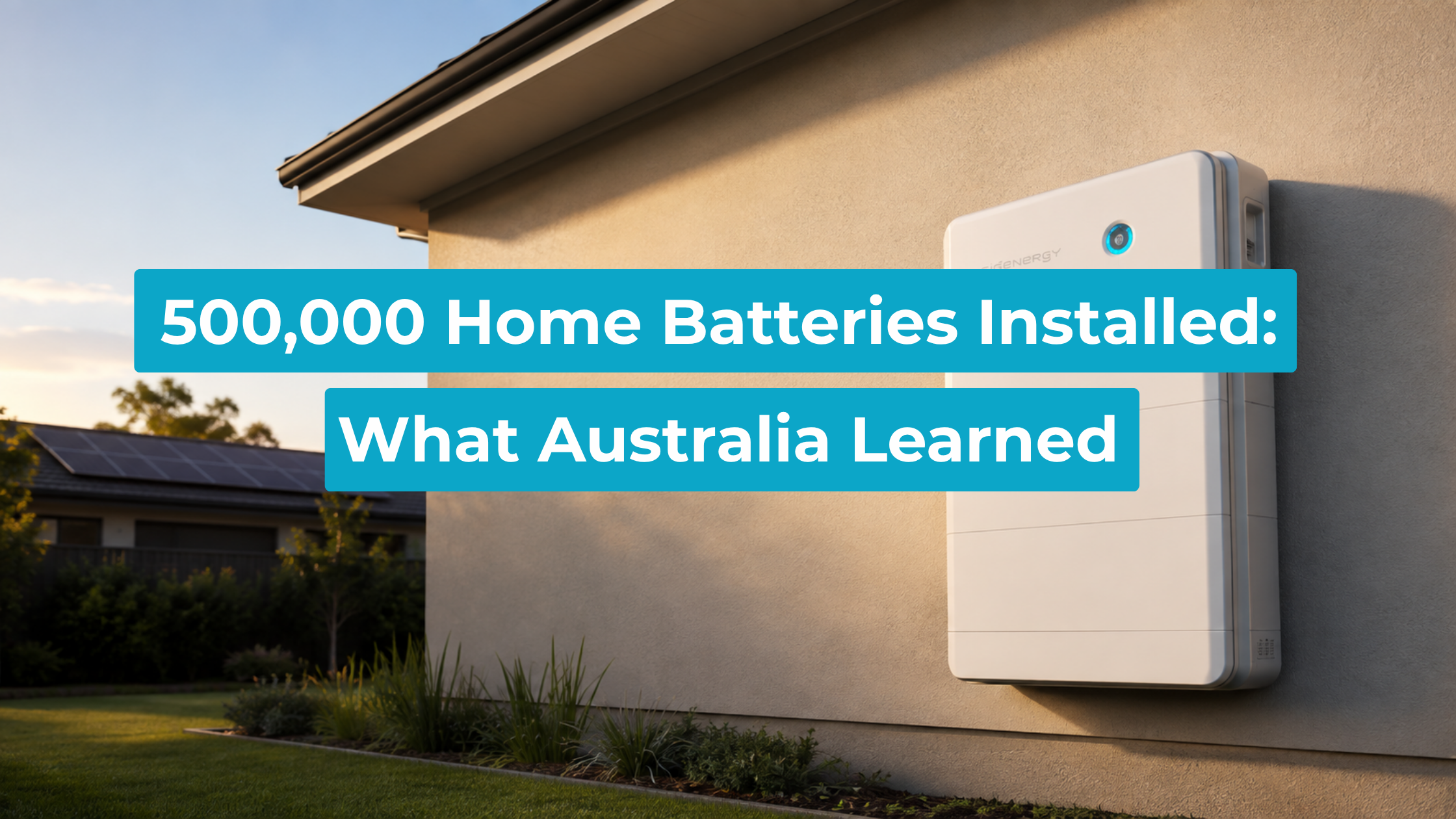 A Sigenergy SigenStor home battery mounted on the wall of an Australian suburban home in late afternoon light.