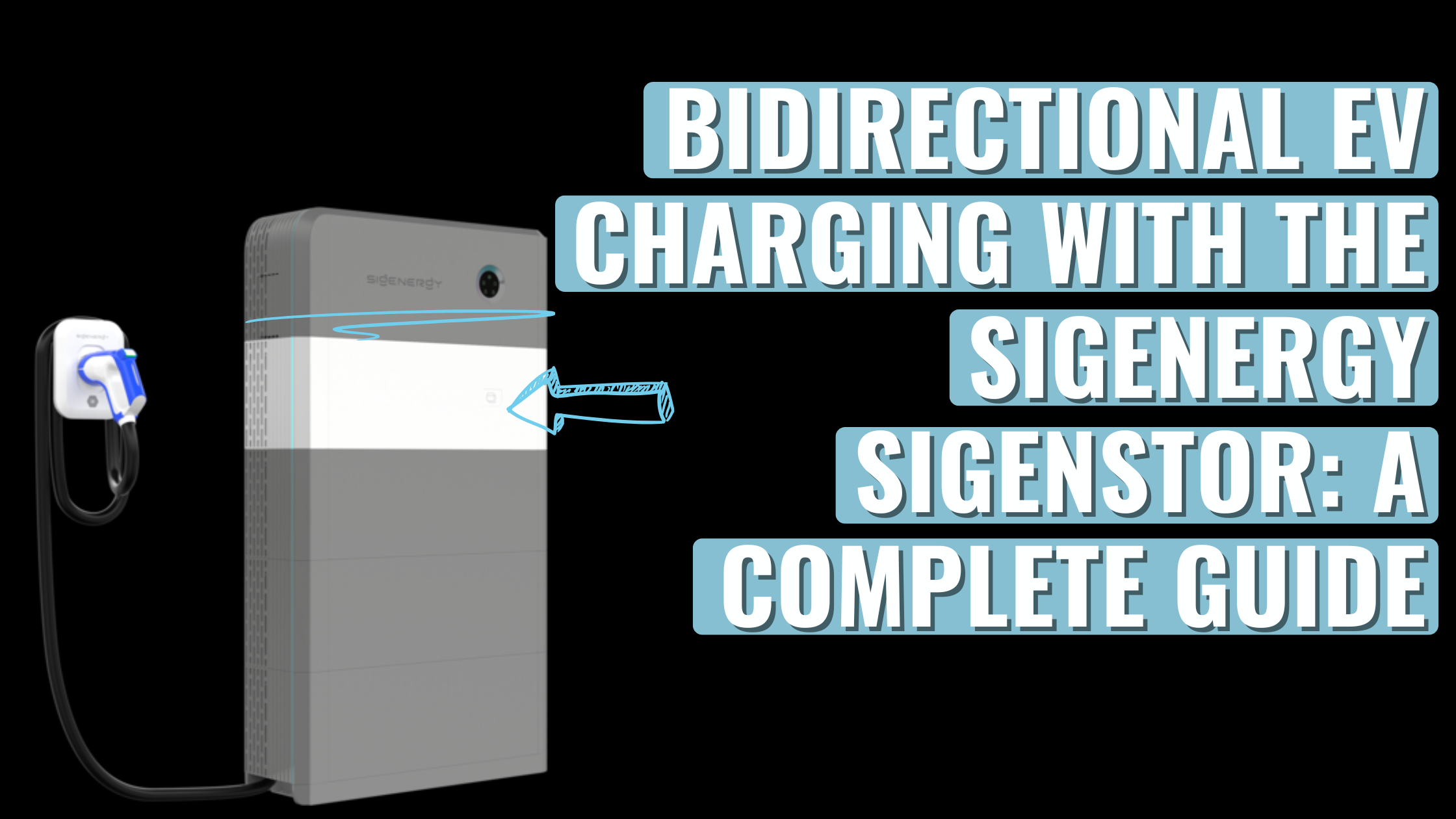 Image of a Bidirectional EV Charger with text overlay saying "Bidirectional EV Charging with the Sigenergy SigenStor: A Complete Guide"