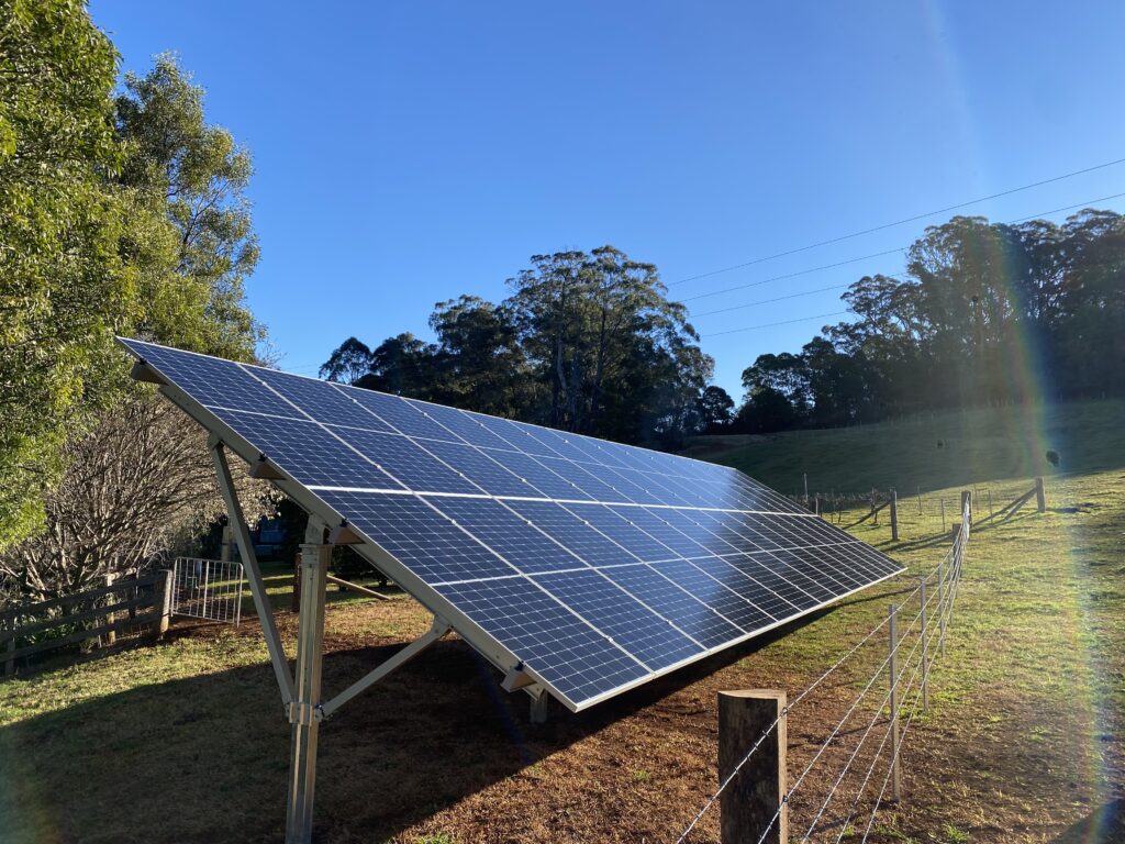 A ground mount solar installation in paddock of rural home in Newcastle