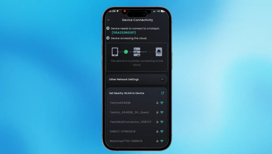 mySigen Device Connectivity screen listing nearby networks to pick your home Wi-Fi and reconnect the SigenStor to Wi-Fi.