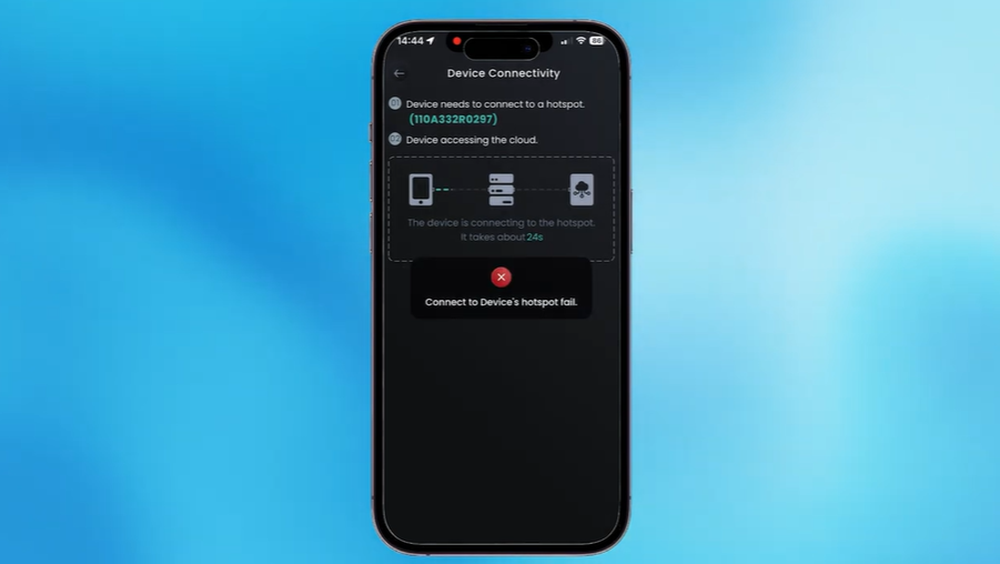 mySigen error reading connect to device's hotspot fail during SigenStor Wi-Fi reconnection, fixed by power cycling the battery.
