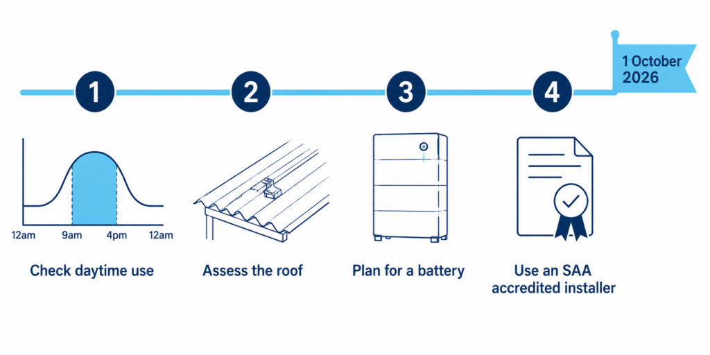 Four steps for a business to take before the expanded solar rebate starts on 1 October 2026